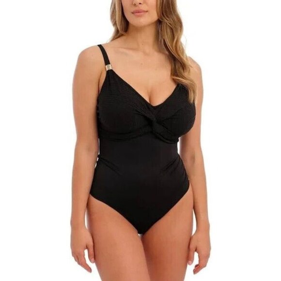 Fantasie Black Ottawa Underwire Twist Front One Piece Swimsuit US 36H NEW Bling - Picture 1 of 11